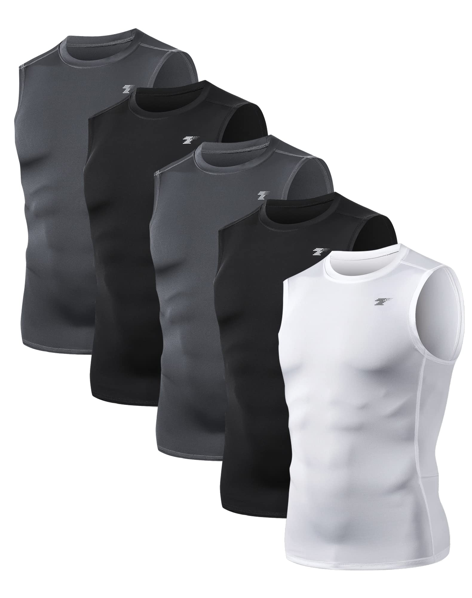 TELALEO 5 Pack Men's Athletic Compression Shirts Sleeveless Workout Tank Top Sports Base Layer Running Basketball S/02