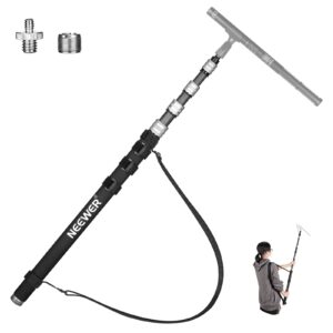 neewer upgraded microphone boom pole, 9.8ft/300cm telescopic carbon fiber mic boom arm with 5 sections, 1/4” 3/8” 5/8” screw adapters, cable straps, shoulder strap & storage bag, ms-300c