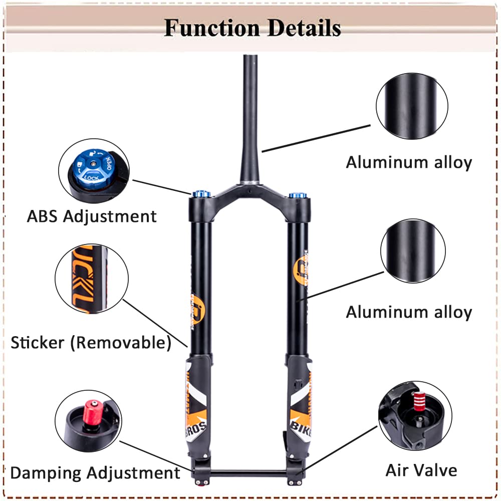 BUCKLOS Fat Tire 5.0 26 inch Air Electric Mountain Bike Inverted Suspension Fork, Thru Axle 15 * 150mm 140 Travel Rebound Adjustment Tapered Front Forks, for Snow Beach E-Bike MTB