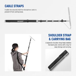 NEEWER Upgraded Microphone Boom Pole, 9.8ft/300cm Telescopic Carbon Fiber Mic Boom Arm with 5 Sections, 1/4” 3/8” 5/8” Screw Adapters, Cable Straps, Shoulder Strap & Storage Bag, MS-300C