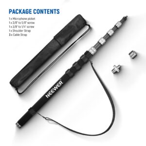 NEEWER Upgraded Microphone Boom Pole, 9.8ft/300cm Telescopic Carbon Fiber Mic Boom Arm with 5 Sections, 1/4” 3/8” 5/8” Screw Adapters, Cable Straps, Shoulder Strap & Storage Bag, MS-300C