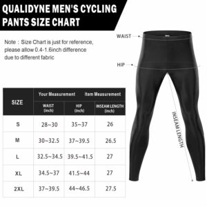 qualidyne Men's Cycling Pants 4D Padded Road Bike Bicycle Tights Outdoor Biking Long Leggings Black