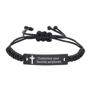 mealguet personalized unisex religious bible verse scripture quotes bracelet faith christian adjustable cord stainless steel encourage inspirational id bracelets for men women, gift idea