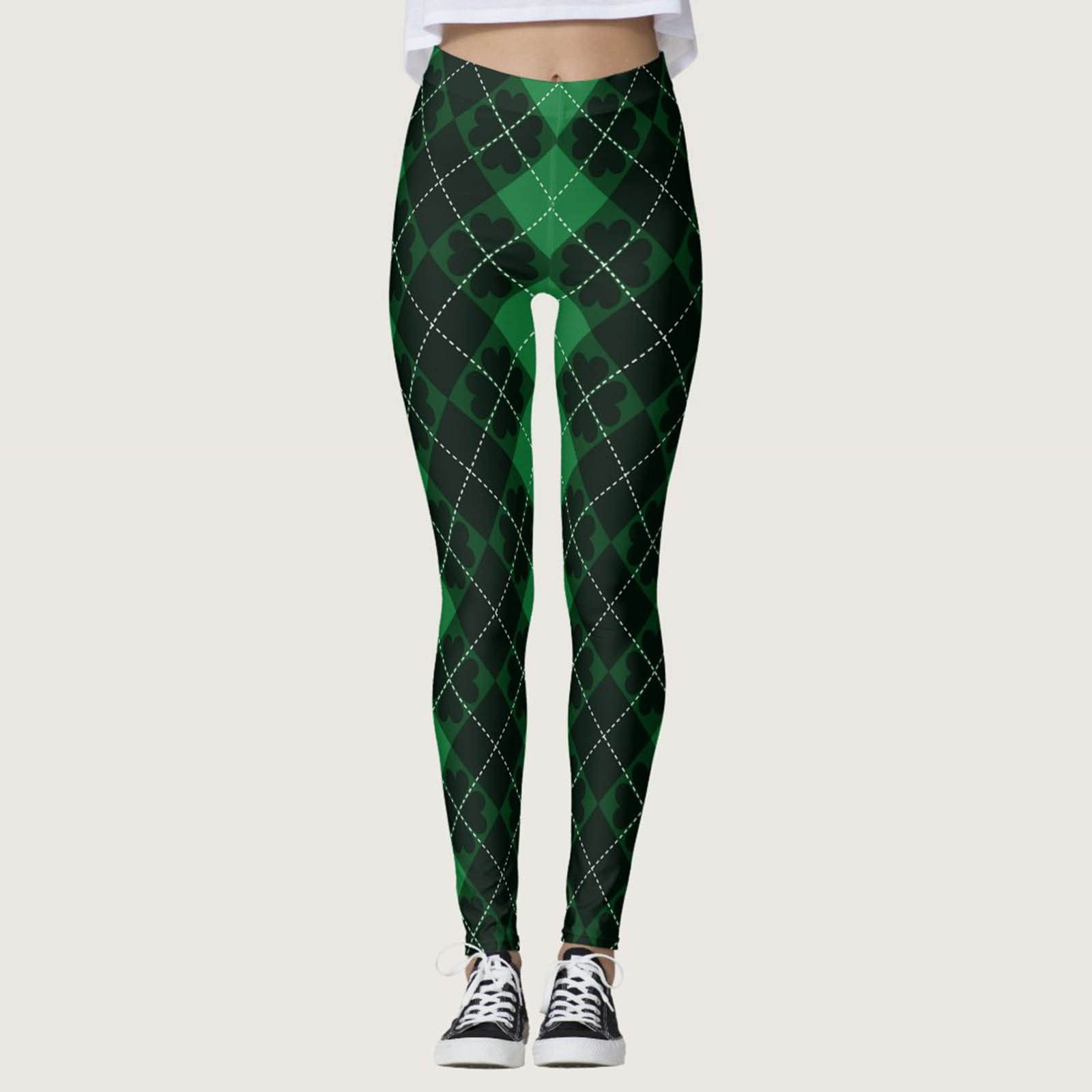 Womens Printed Leggings High Waisted St Patricks Cute Clover Tights Tummy Control Stretch Yoga Pants Slimming Bottoms(B02-Black,XX-Large)