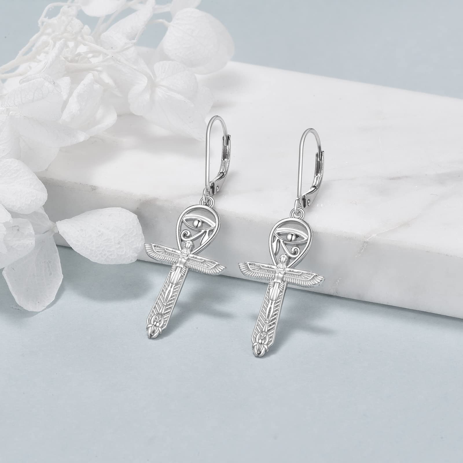 YFN Ankh Cross Earrings Sterling Silver Eye of Horus Earrings Egypt Dangle Drop Earrings Egyptian Protection Jewelry Gifts for Women