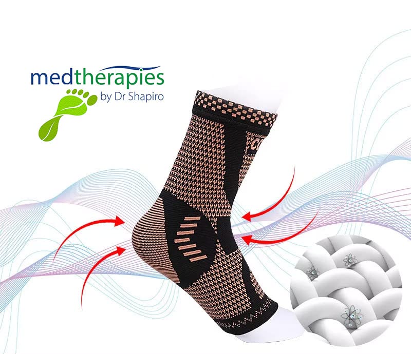 Medtherapies by Dr. Shapiro Copper Ankle Brace Support (Pair) For Men and Women, Professional Ankle Compression Support for Sprained Ankle, Heel Spur, Plantar Fasciitis, Achilles Tendonitis, and Ankle Sports Injuries (Medium)