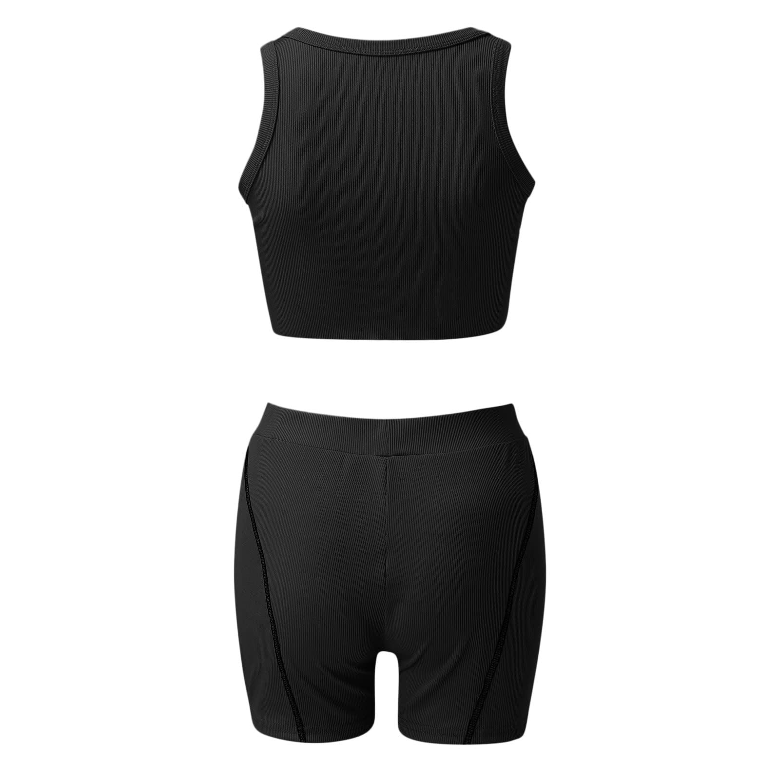 Womens Soccer Outfit Women Workout Sets 2 Piece Seamless Ribbed Crop Tank High Waist Short Yoga Outfit Solid Slim Black