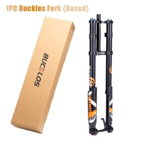 BUCKLOS 26/27.5/29 inch Electric Mountain Bike Air Suspension Inverted Downhill Fork，Thru Axle Boost 15x110mm Travel 140/180mm Rebound Adjust 1-1/8" Straight Tapered Disc Brake Bicycle Front Forks