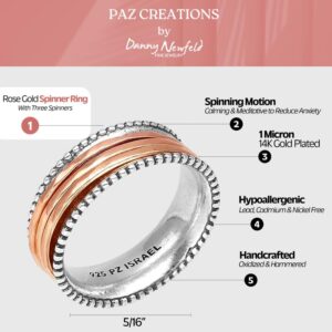 Paz Creations 925 Sterling Silver Spinner Ring/Fidget Ring/Anxiety Ring - 925 Sterling Silver Rings for Women, Stylish Boho Ring (14K Rose Gold Plated, Size 8)