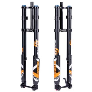 BUCKLOS 26/27.5/29 inch Electric Mountain Bike Air Suspension Inverted Downhill Fork，Thru Axle Boost 15x110mm Travel 140/180mm Rebound Adjust 1-1/8" Straight Tapered Disc Brake Bicycle Front Forks