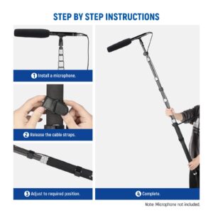 NEEWER Upgraded Microphone Boom Pole, 9.8ft/300cm Telescopic Carbon Fiber Mic Boom Arm with 5 Sections, 1/4” 3/8” 5/8” Screw Adapters, Cable Straps, Shoulder Strap & Storage Bag, MS-300C