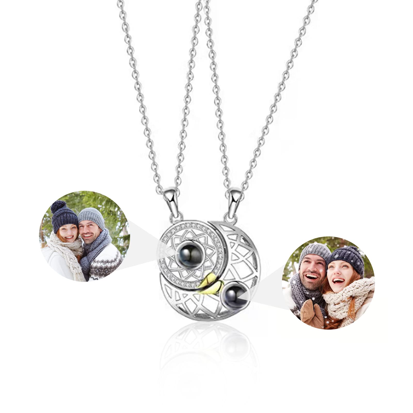 YESTIME Custom Necklace with Picture Inside - Picture Necklace Personalized Photo, Personalized Projection Necklace for Women, Anniversary Memorial Gift for Her/Women/Mom/Couple