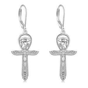 yfn ankh cross earrings sterling silver eye of horus earrings egypt dangle drop earrings egyptian protection jewelry gifts for women