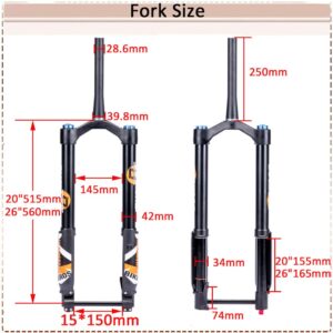 BUCKLOS Fat Tire 5.0 26 inch Air Electric Mountain Bike Inverted Suspension Fork, Thru Axle 15 * 150mm 140 Travel Rebound Adjustment Tapered Front Forks, for Snow Beach E-Bike MTB