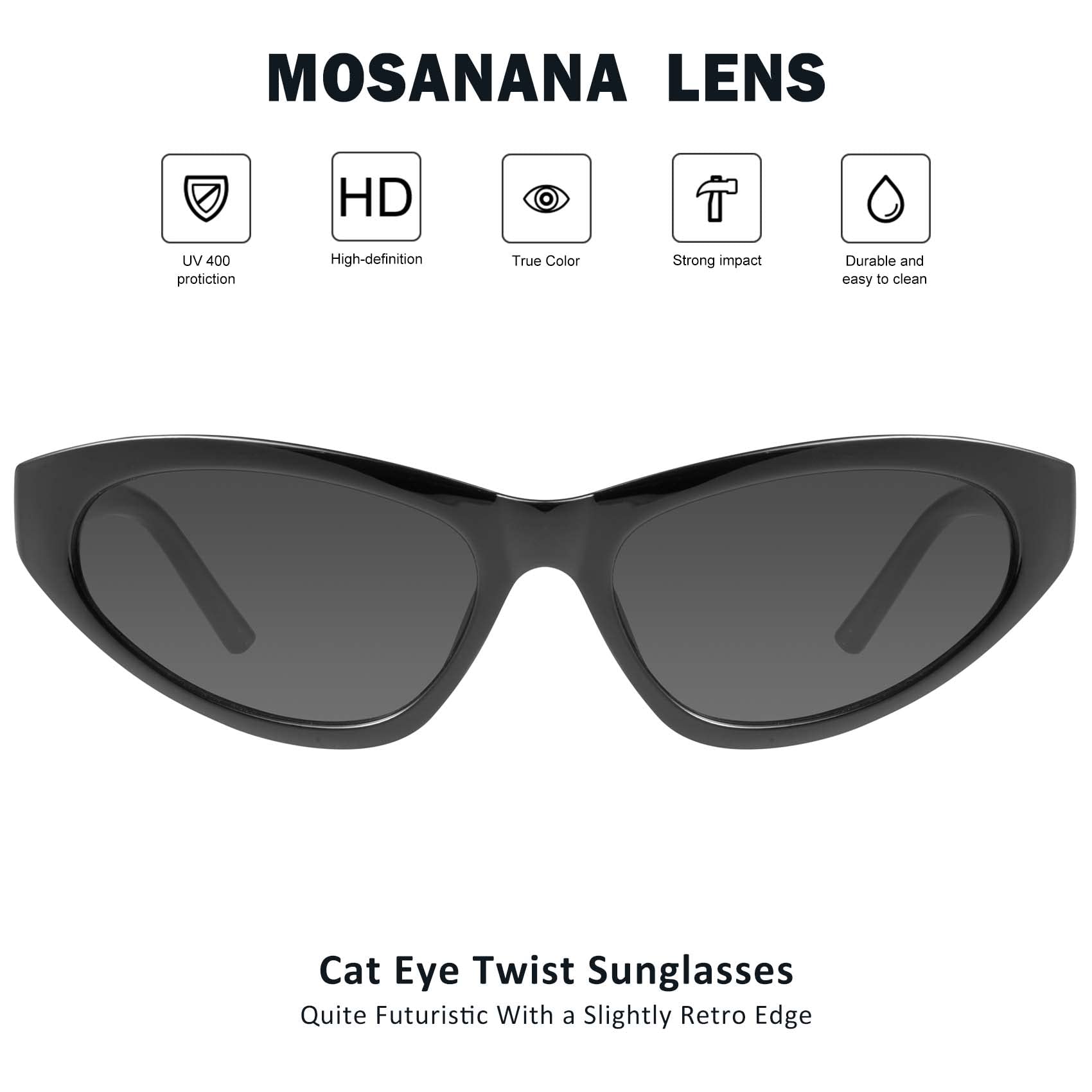 mosanana Y2k Cat Eye Sunglasses for Women Men Trendy Cool Cute Funky Fashion Retro Vintage Black Baddie Stylish 90s Aesthetic Futuristic Personalized Chunky Ladies Sun Glasses Triangle Twist KELSEY