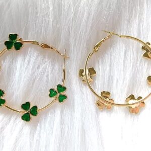 Zhang shine Green Shamrock Earrings Irish Clover Hoop Earrings St.Patrick's Day Lucky Leaf Earrings for Women St. Patrick Day Daily Wearing Parties Celebrations