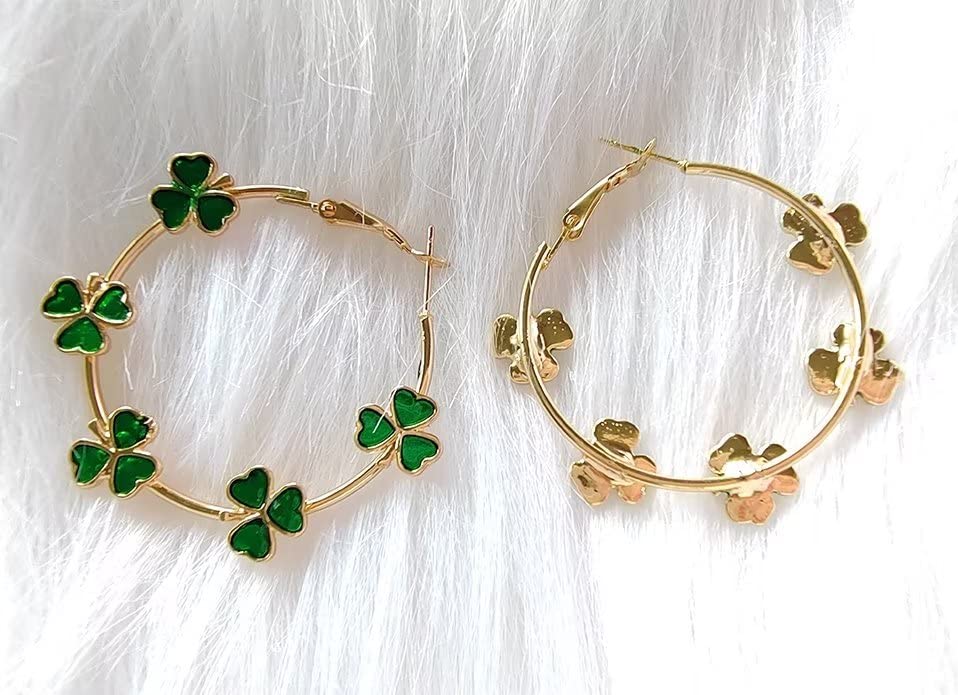 Zhang shine Green Shamrock Earrings Irish Clover Hoop Earrings St.Patrick's Day Lucky Leaf Earrings for Women St. Patrick Day Daily Wearing Parties Celebrations