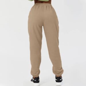 Gumipy Sweatpants for Women High Waisted Drawstring Jogger Relaxed Fit Cotton Soft Active Lounge Trousers with Pockets A-Khaki