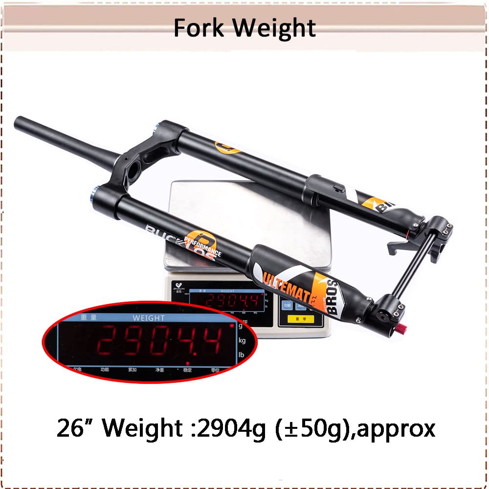 BUCKLOS Fat Tire 5.0 26 inch Air Electric Mountain Bike Inverted Suspension Fork, Thru Axle 15 * 150mm 140 Travel Rebound Adjustment Tapered Front Forks, for Snow Beach E-Bike MTB