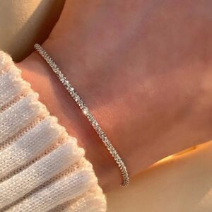 JECOMY Silver Bracelets for Women Dainty Silver Plated Chain Bracelet Shiny Twisted Rope Chains Bracelets Box Chain Bracelet Herringbone silver Chain Bracelet Trendy Handmade Jewelry Gift