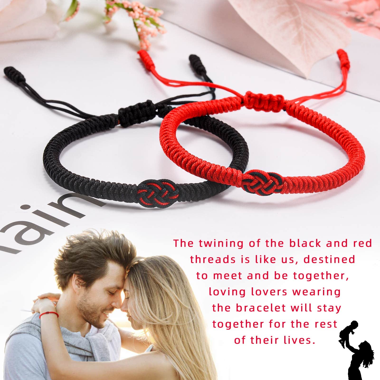 PZXHRY Couple Bracelets Red String Of Fate Bracelet Lucky Protection Long Distance Knot Handmade Matching Bracelets for Boyfriend Girlfriend Women Men