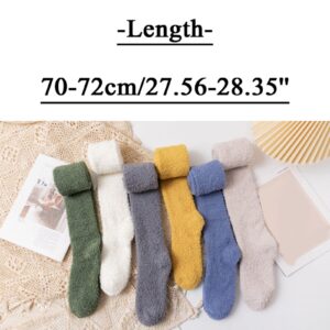 Womens Fluffy Coral Fleece Socks Stripe Over the Knee Stockings Casual Winter Soft Warm Comfort Long (Purple, One Size)