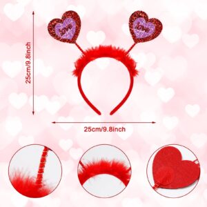 Whaline 6Pcs Valentine's Day Headbands Glitter Red Love Heart Lip Boppers Feather Costume Hair Hoop Holiday Hair Accessories for Valentine's Day Wedding Birthday Party Favor Gift Photo Booth