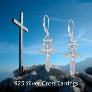 YFN Ankh Cross Earrings Sterling Silver Eye of Horus Earrings Egypt Dangle Drop Earrings Egyptian Protection Jewelry Gifts for Women