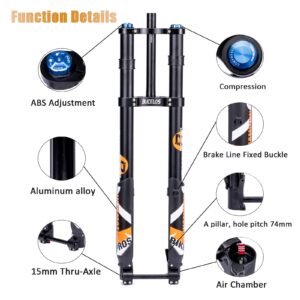 BUCKLOS 26/27.5/29 inch Electric Mountain Bike Air Suspension Inverted Downhill Fork，Thru Axle Boost 15x110mm Travel 140/180mm Rebound Adjust 1-1/8" Straight Tapered Disc Brake Bicycle Front Forks