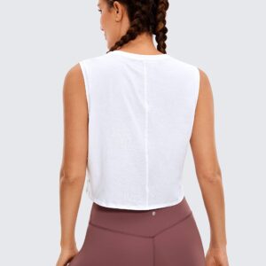 CRZ YOGA Pima Cotton Cropped Tank Tops for Women Workout Crop Top Sleeveless Athletic Shirts Loose Yoga Tops White Medium