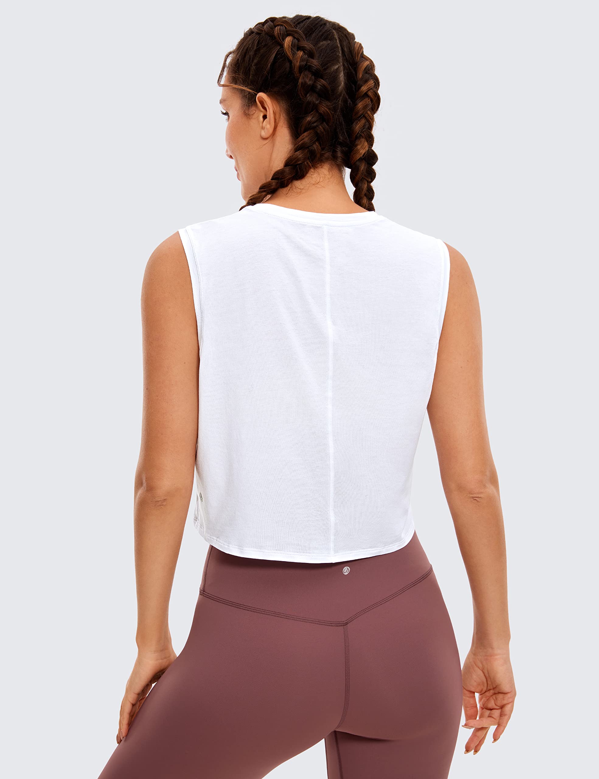 CRZ YOGA Pima Cotton Cropped Tank Tops for Women Workout Crop Top Sleeveless Athletic Shirts Loose Yoga Tops White Small