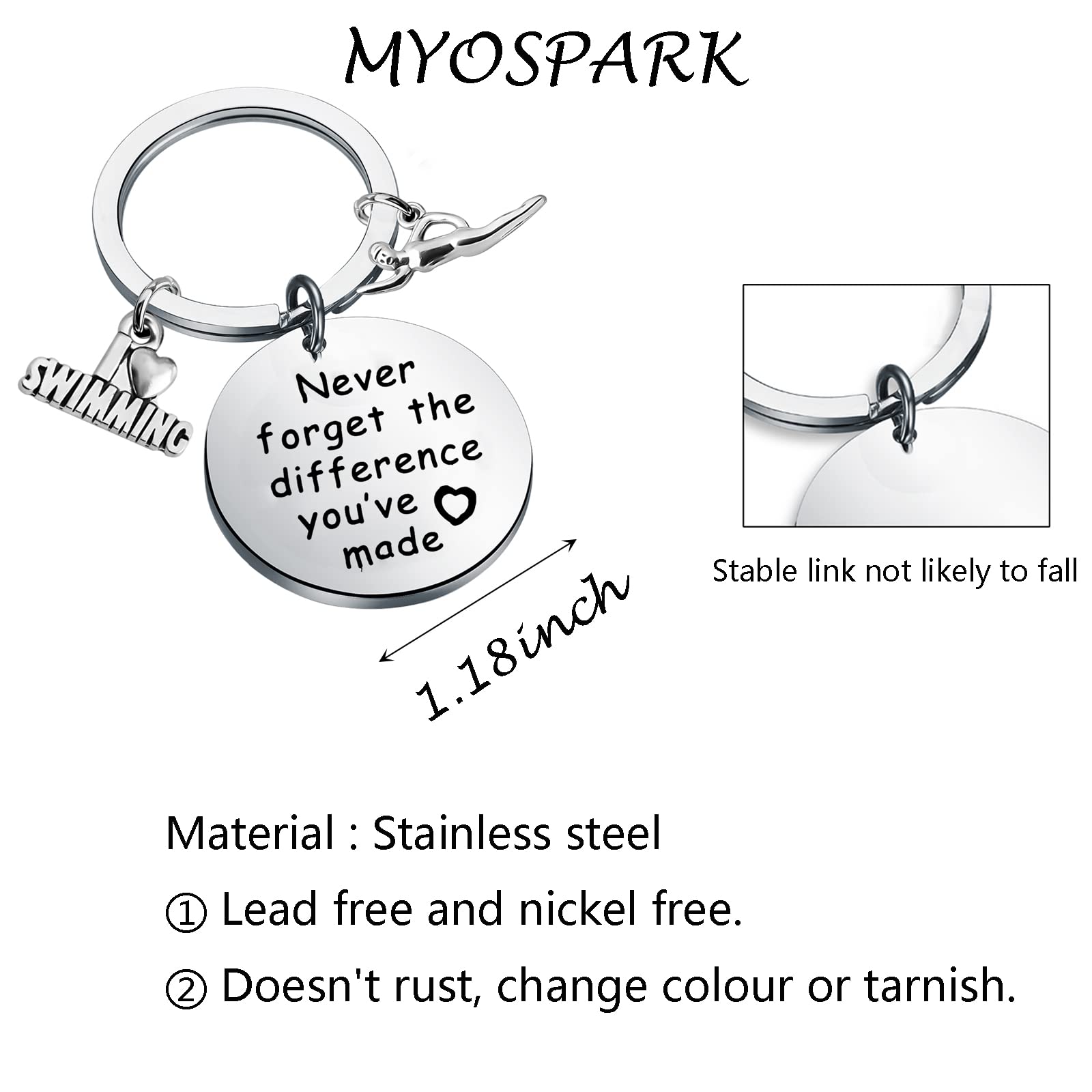 MYOSPARK Swimmer Gift Swim Keychain Swimming Lover Gift Swimming Inspirational Gift Swimming Jewelry for Swimming Coach (Swimmer KC)