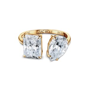 ISAAC WOLF Lab Created 10k Solid 5 CTW Toi Et Moi Pear & Radiant Cut Moissanite Diamond Engagement Two Stone Ring in White, Yellow Or Rose Gold (Yellow Gold, 5)