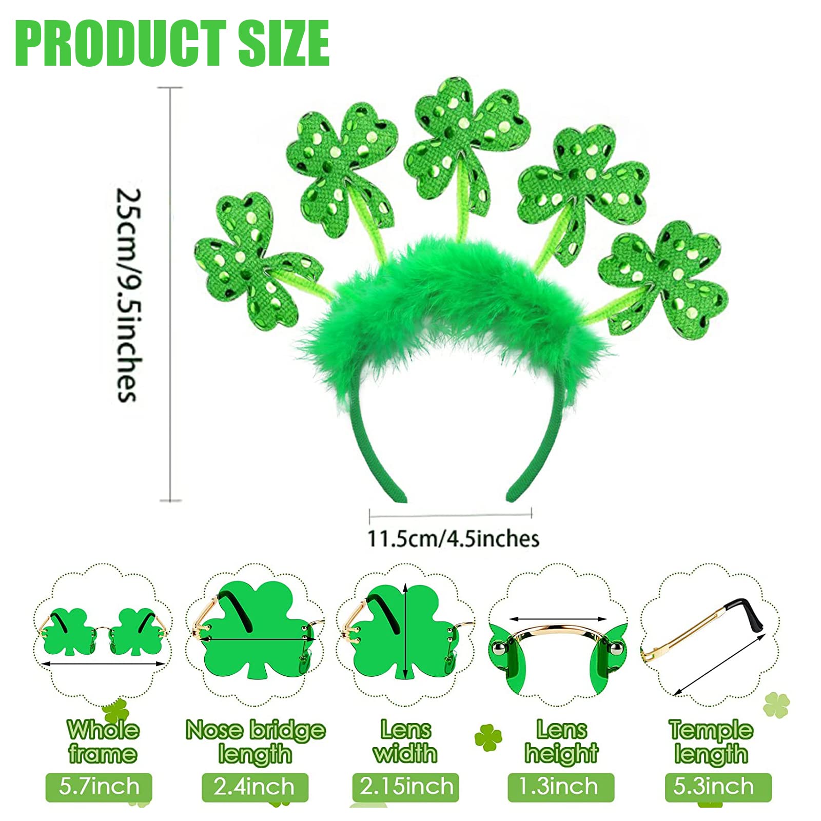 St. Patrick's Day Shamrock Headband St. Patrick's Day Costume Accessories and Green Shamrock Sunglasses St Patricks Day Irish Party Supplies Favors