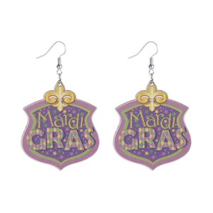 Mardi Gras Earrings for Women Lightweight Wooden Carnival Earrings Purple Green Pendant Earrings Mardi Gras Accessory for Party Favors Crown Clown Hat Lips 6 Pairs