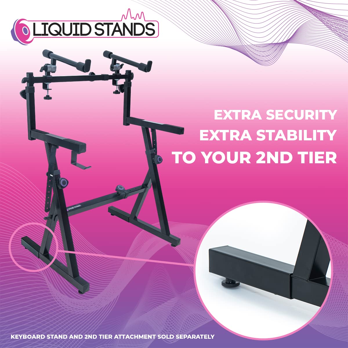 Liquid Stands Piano Stand Extender for Extra Security and Durability for 2-Tier Keyboard Stand - Extender for Wider Base to Keep Keyboard Stand Stable