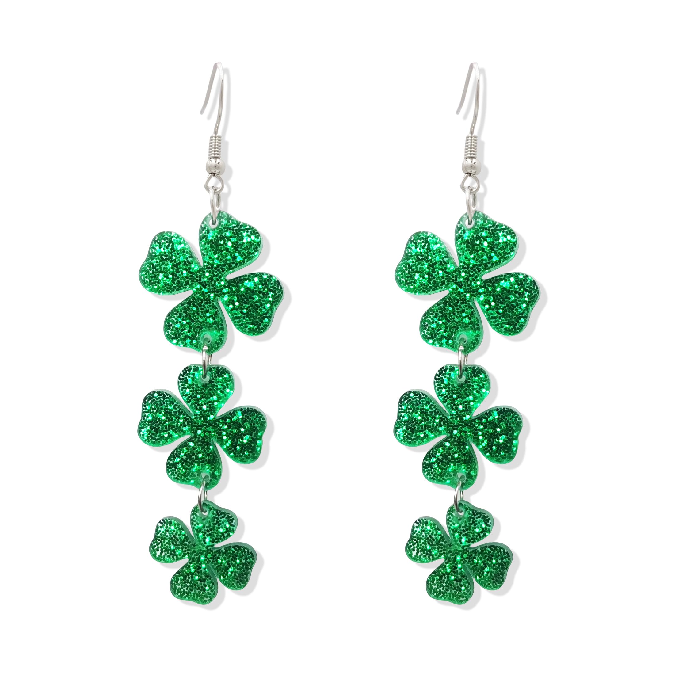 Sgoeths St. Patrick's Day Earrings for Women Green Leaf Acrylic Dangle Earrings for Women Green Hat Horseshoe Drop Earrings Good Luck Jewelry (Multilayer Tassel) (Green Leaf Earring)