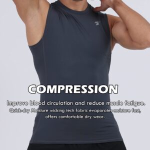 TELALEO 5 Pack Men's Athletic Compression Shirts Sleeveless Workout Tank Top Sports Base Layer Running Basketball S/02