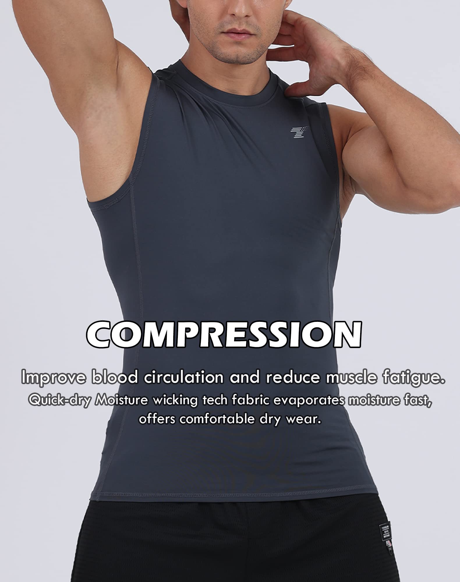 TELALEO 5 Pack Men's Athletic Compression Shirts Sleeveless Workout Tank Top Sports Base Layer Running Basketball S/02