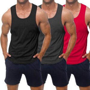 KAWATA Men's 3 Pack Dry Fit Workout Tank Top Gym Muscle Tee Fitness Bodybuilding Sleeveless T Shirts