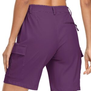 MAGCOMSEN Women's Hiking Shorts Lightweight Quick Dry Golf Shorts Pockets 7" Cargo Shorts Outdoor Casual Travel Purple Red, M