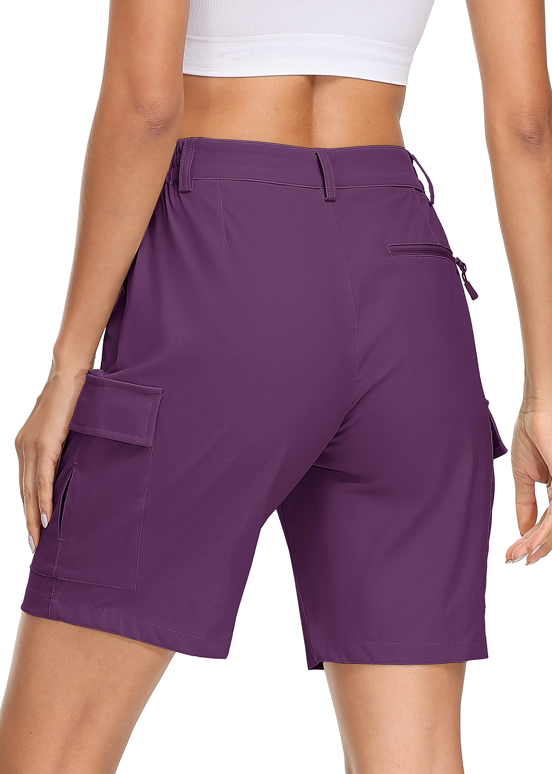 MAGCOMSEN Women's Hiking Shorts Lightweight Quick Dry Golf Shorts Pockets 7" Cargo Shorts Outdoor Casual Travel Purple Red, M