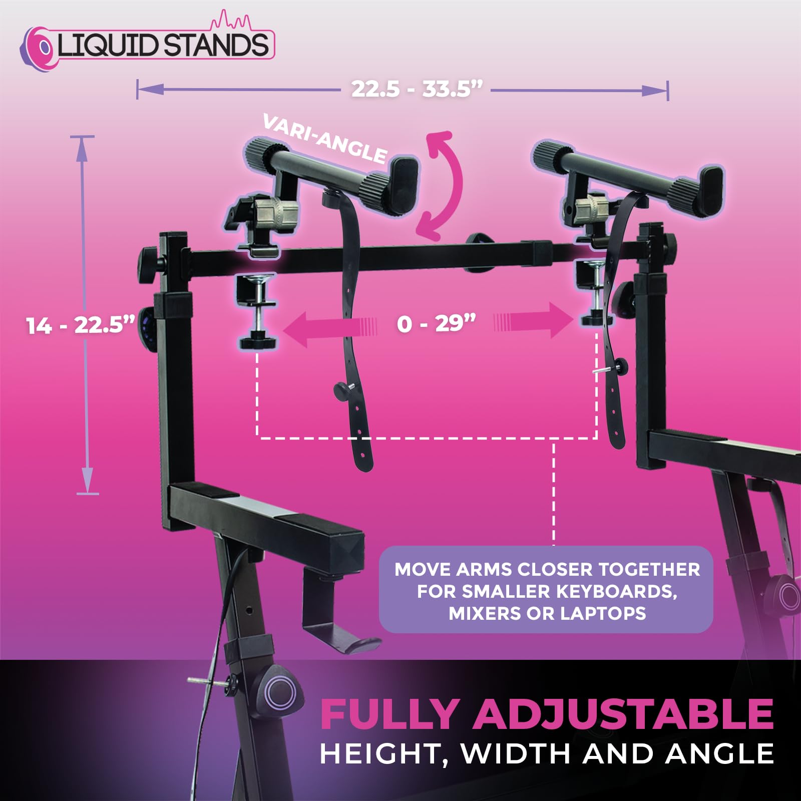 Liquid Stands 2 Tier Keyboard Stand Attachment - Adjustable Electric Digital Piano Stand for 54 - 88 Key Music Keyboards & Synths - Double Stand Extender for Square Tube Z Style Stands