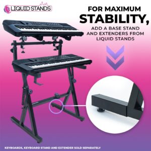 Liquid Stands 2 Tier Keyboard Stand Attachment - Adjustable Electric Digital Piano Stand for 54 - 88 Key Music Keyboards & Synths - Double Stand Extender for Square Tube Z Style Stands