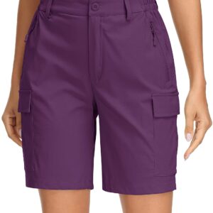 MAGCOMSEN Women's Hiking Shorts Lightweight Quick Dry Golf Shorts Pockets 7" Cargo Shorts Outdoor Casual Travel Purple Red, M