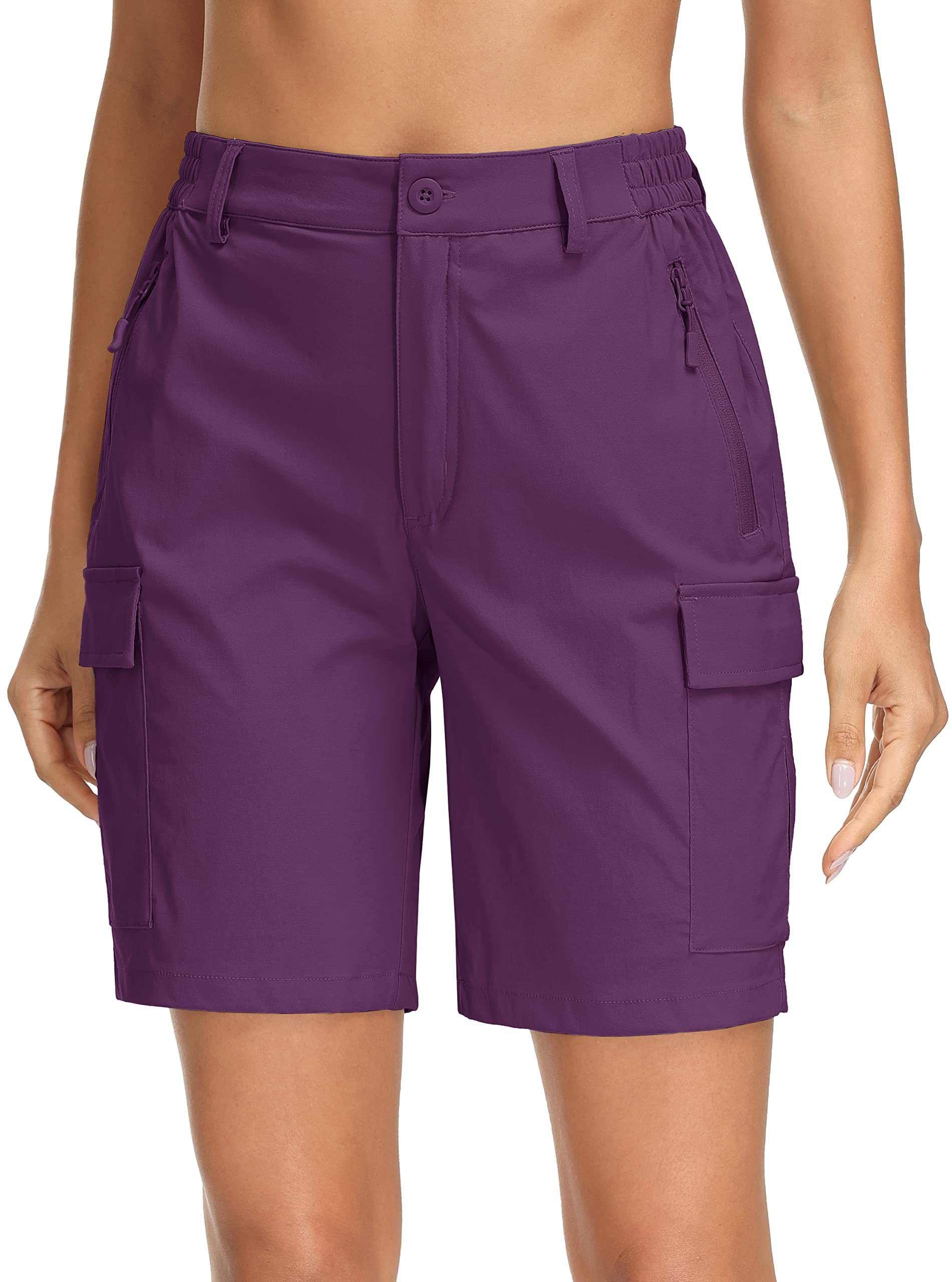 MAGCOMSEN Women's Hiking Shorts Lightweight Quick Dry Golf Shorts Pockets 7" Cargo Shorts Outdoor Casual Travel Purple Red, M