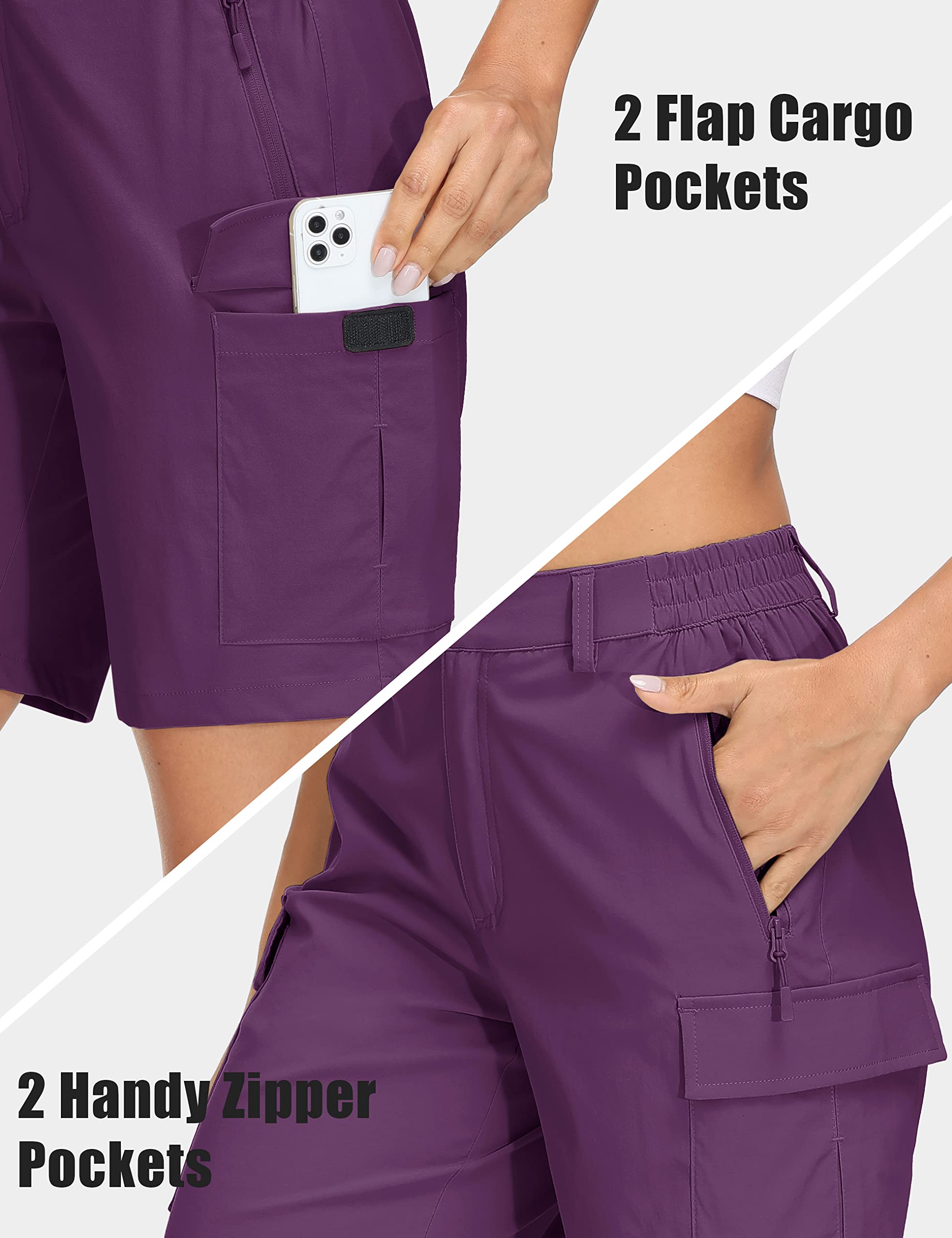 MAGCOMSEN Women's Hiking Shorts Lightweight Quick Dry Golf Shorts Pockets 7" Cargo Shorts Outdoor Casual Travel Purple Red, M