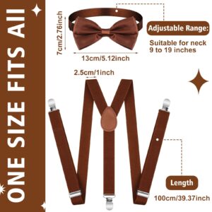 12 Pieces Men Suspender and Bow Tie Set Bulk Brown Suspenders for Men Elastic Y Back Suspenders and Bowtie Set for Groom Groomsmen Weddings Formal Casual Events