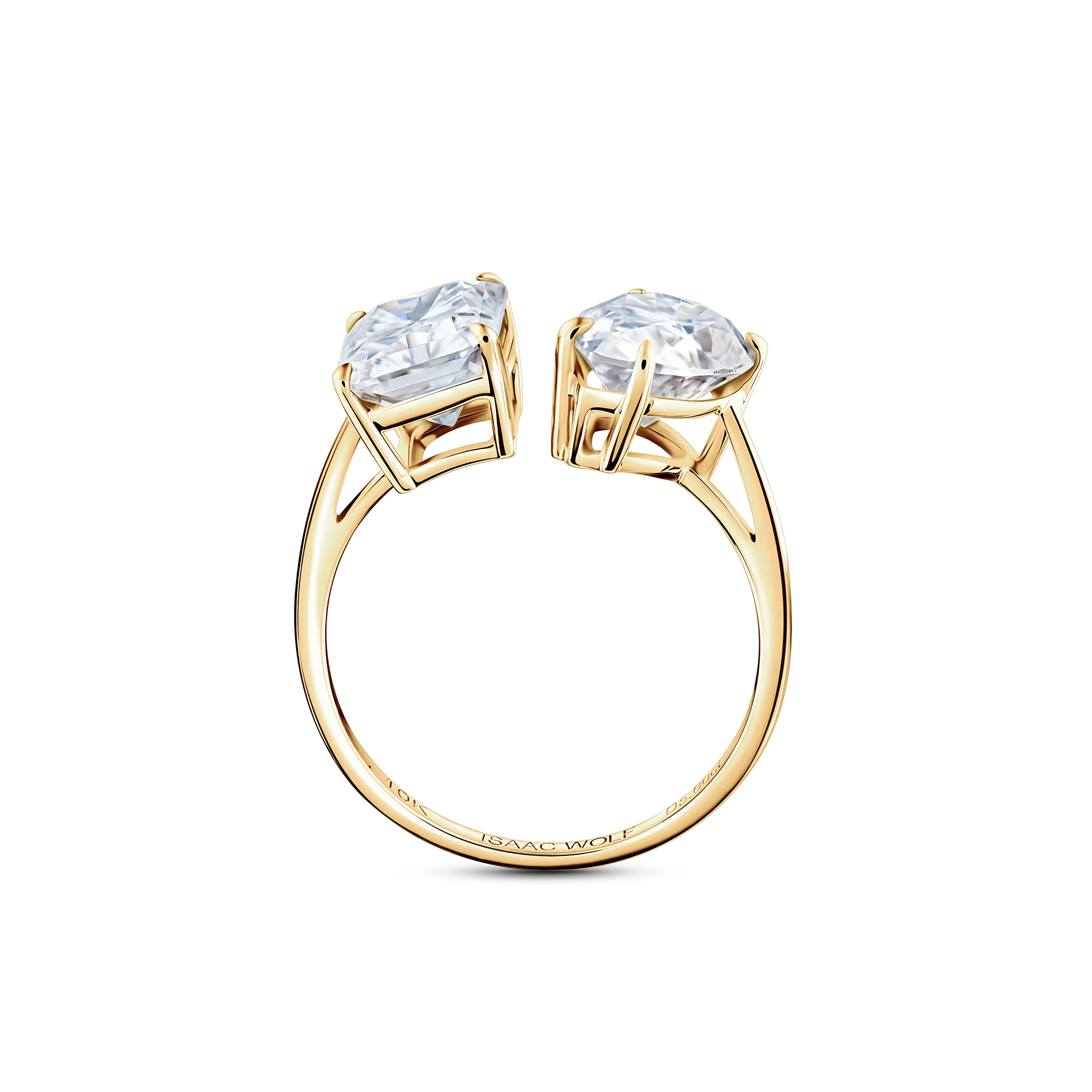 ISAAC WOLF Lab Created 10k Solid 5 CTW Toi Et Moi Pear & Radiant Cut Moissanite Diamond Engagement Two Stone Ring in White, Yellow Or Rose Gold (Yellow Gold, 5)