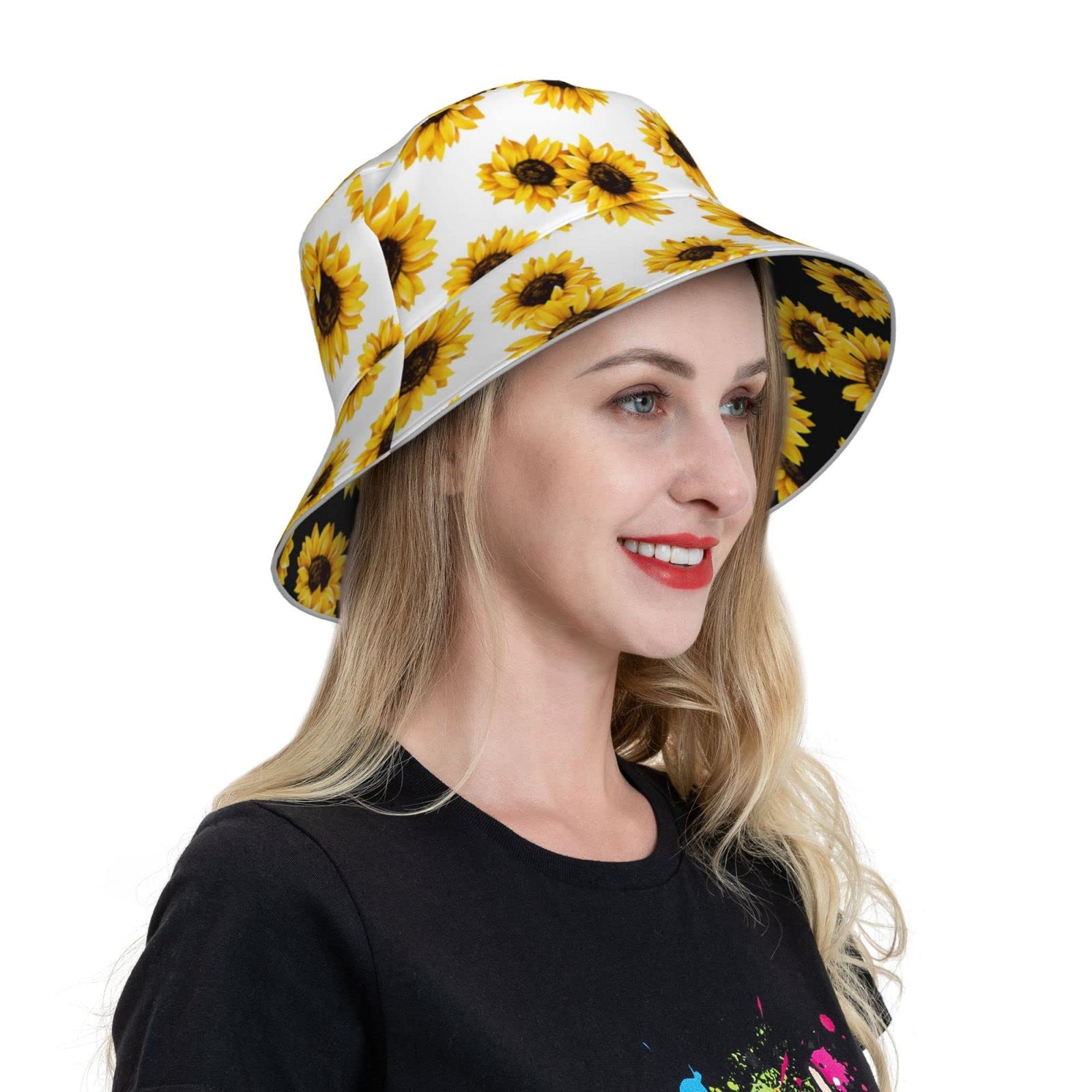 Sunflower Gifts for Women Bucket Hat Unisex Reversible Sun Beach Hats for Women Men Packable Outdoor Fisherman Hat Headwear Accessories